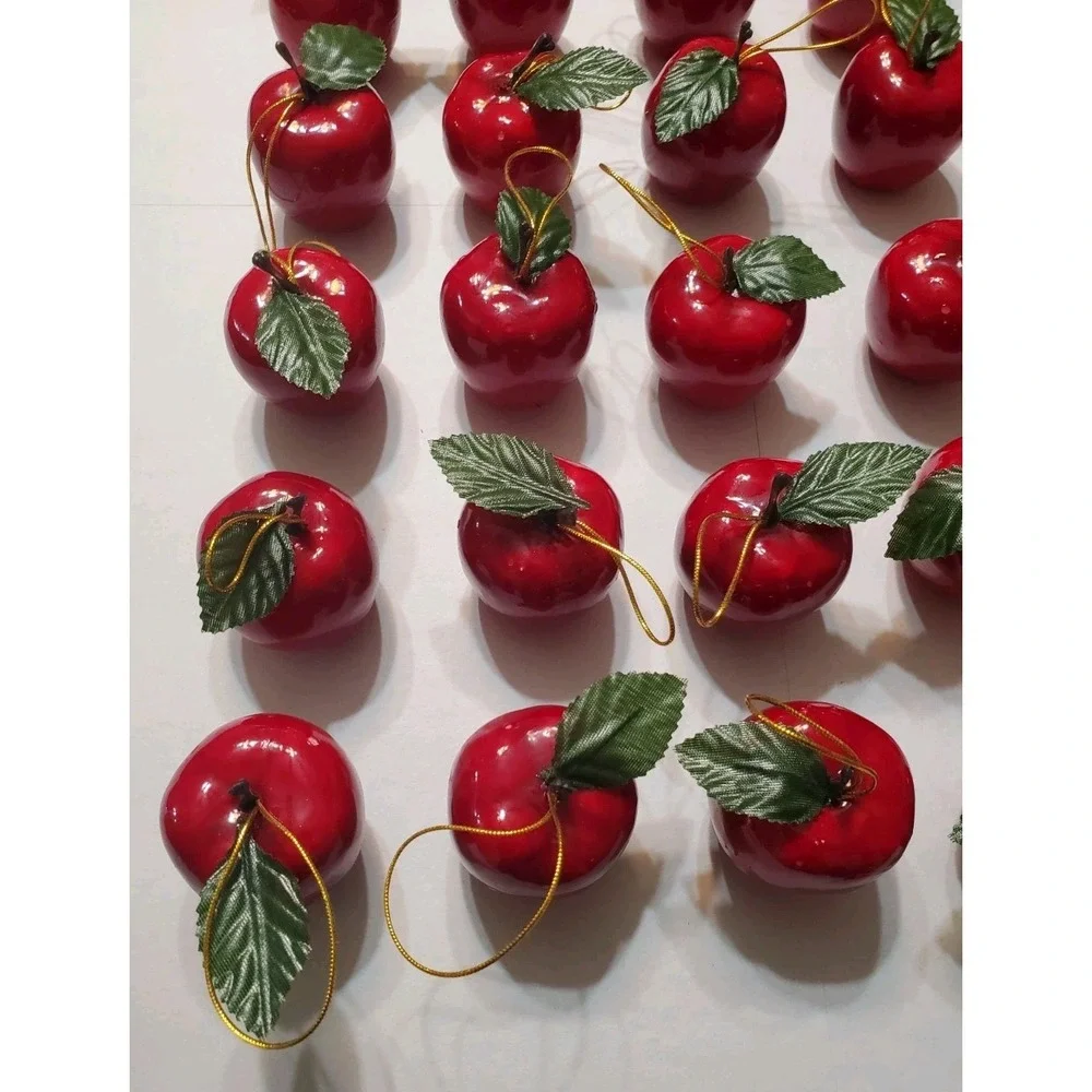 Vintage Shiny Red‎ Lacquered Apple Christmas Tree Ornaments 90s Lot Of 35
